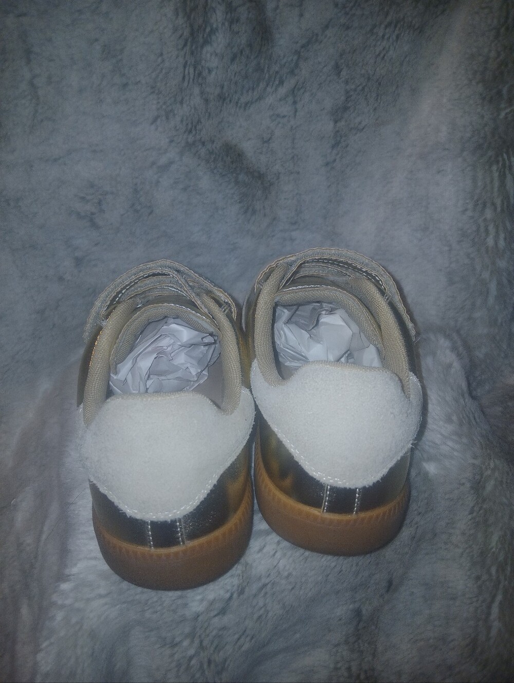 Girls Metallic Gold and Cream Velcro Sneakers - Picture 4 of 7